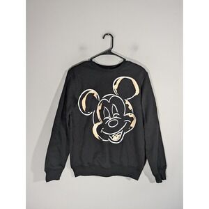 NEW Mickey Mouse Womens Black Crew Neck Graphic Sweatshirt Sz S Disney Casual